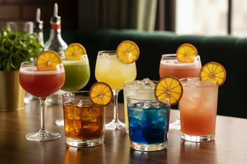 Cocktails and mocktails with dried orange slices