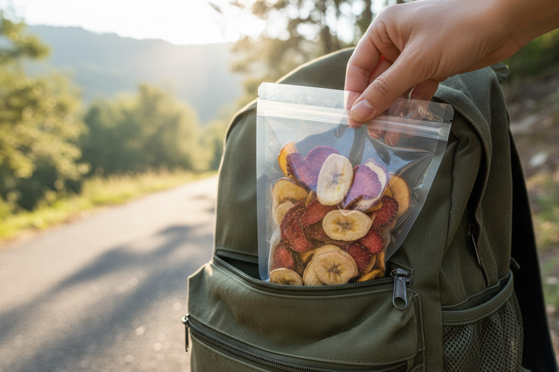 Dried fruits in backpack pocket